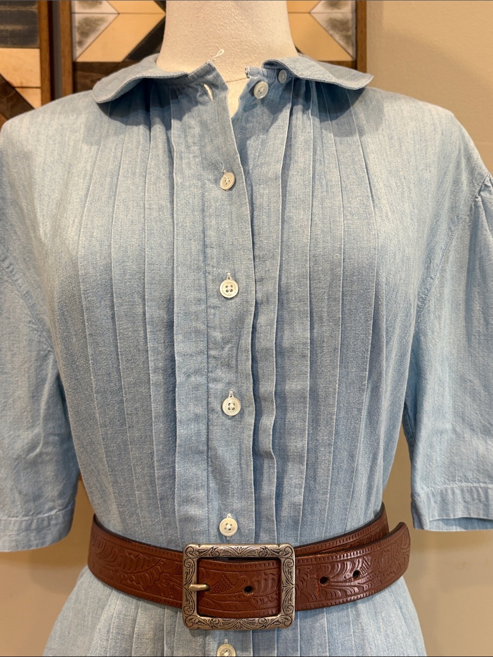 Vintage Ralph Lauren Blue Label Cotton Pleated Denim Button-Down Blouse size 8 - Picture 2 of 13